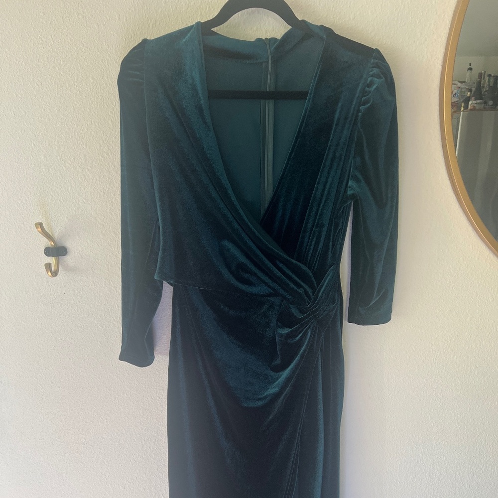 Green velvet wrap dress